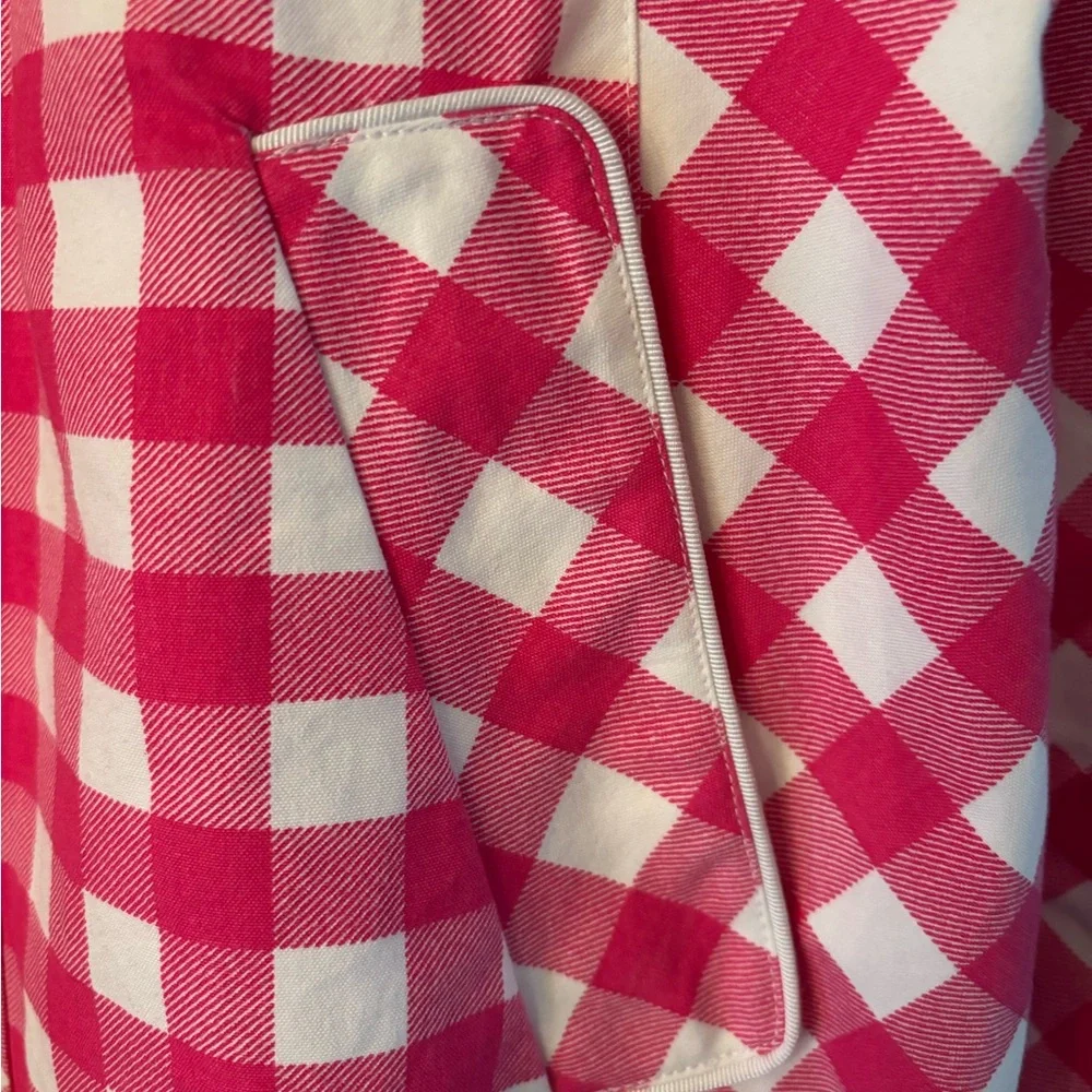 Isaac Mizrahi Live Pink and White Gingham Car Coat Trench - Picture 2 of 13